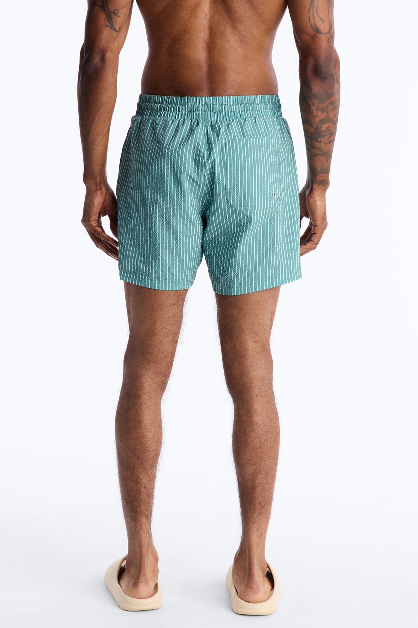 Striped Relaxin' Seersucker Swim Trunk 6″ - Green