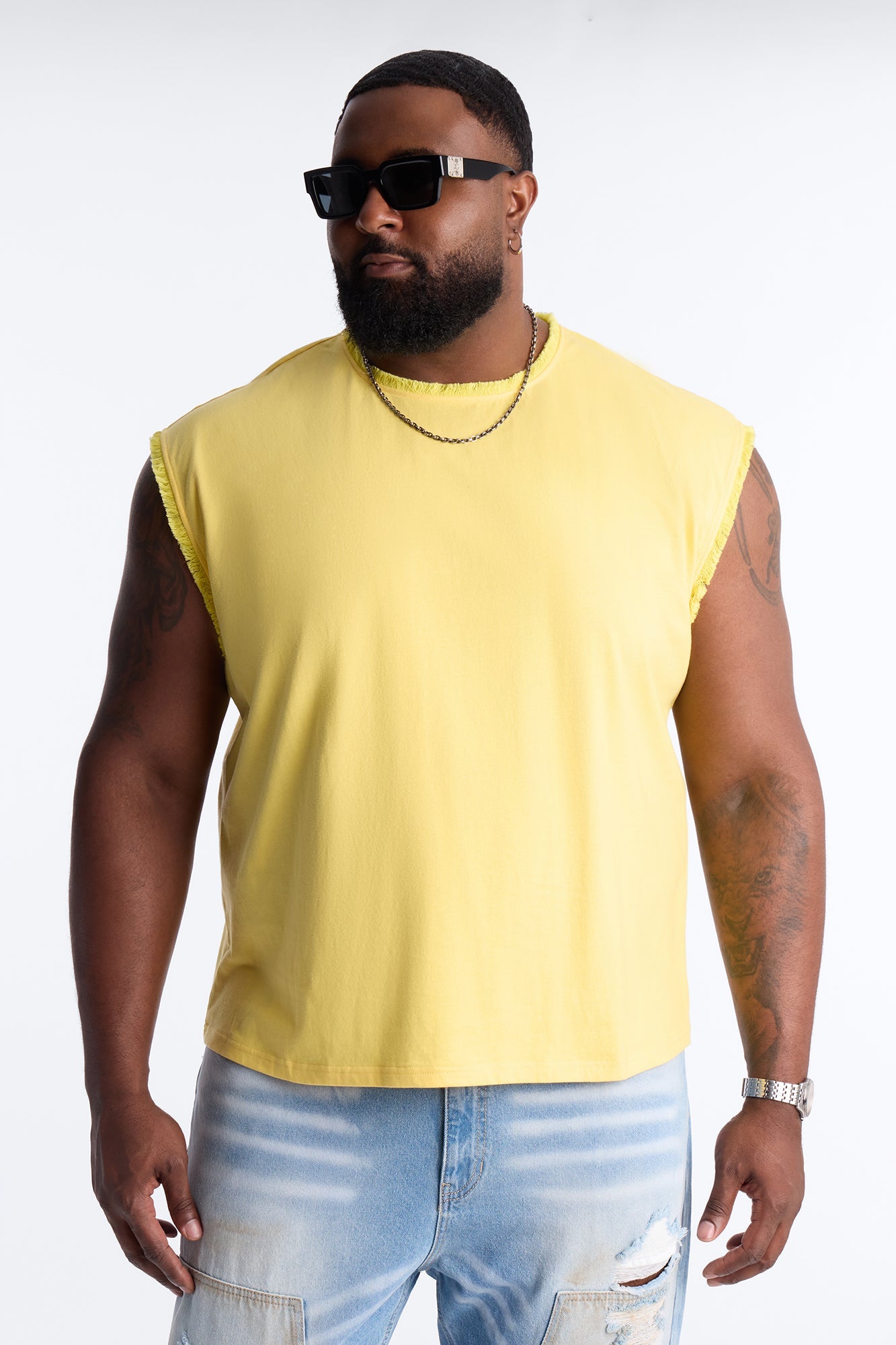 Relaxed Raw Edge Muscle Tee - Yellow