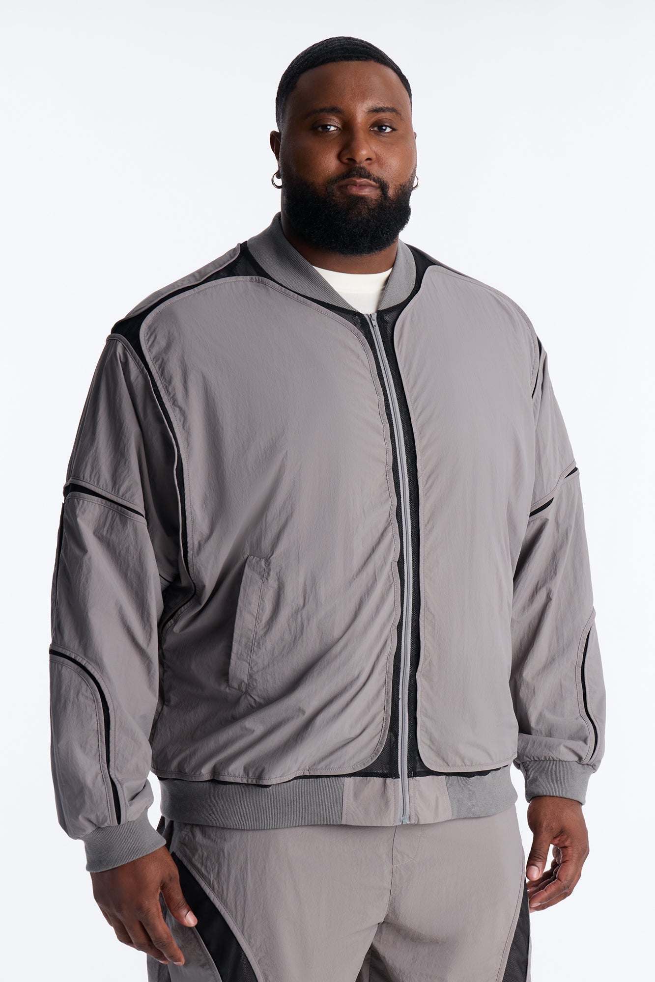 Courtside Mesh Paneled Bomber Jacket - Charcoal