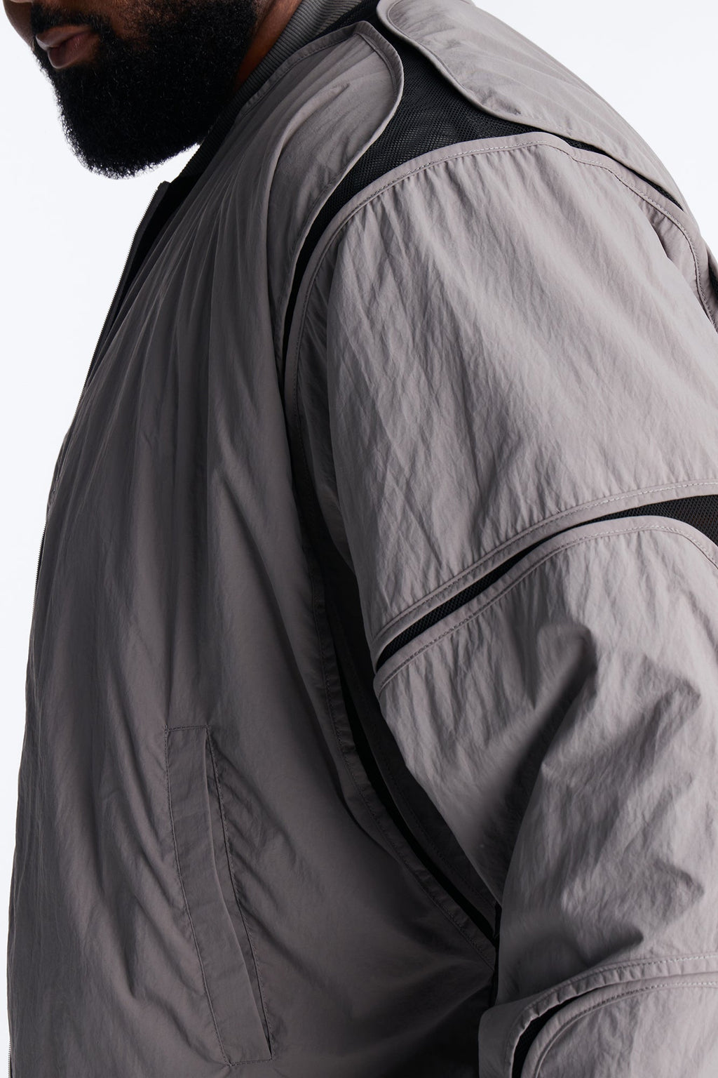 Courtside Mesh Paneled Bomber Jacket - Charcoal