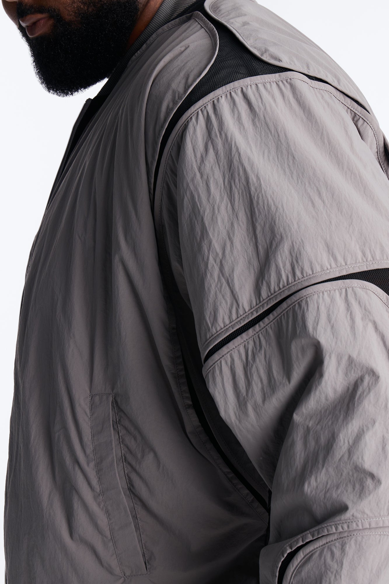Courtside Mesh Paneled Bomber Jacket - Charcoal