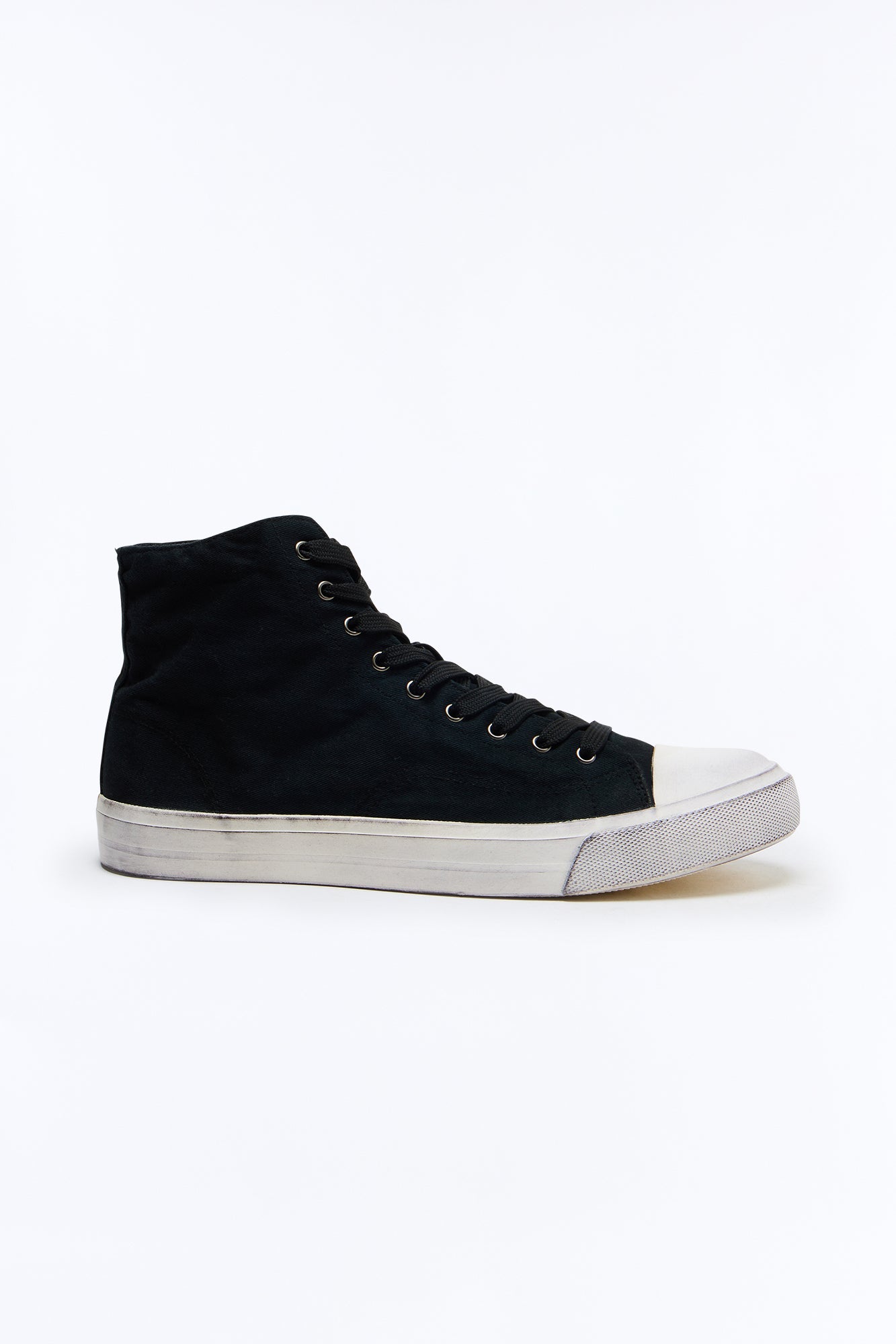 Vintage Treated High Top Lace Up Sneakers - Black