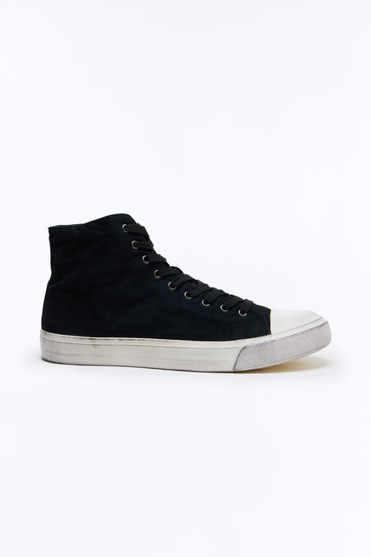 Vintage Treated High Top Lace Up Sneakers - Black