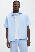 Seersucker Short Sleeve Button Up Shirt - Blue/combo