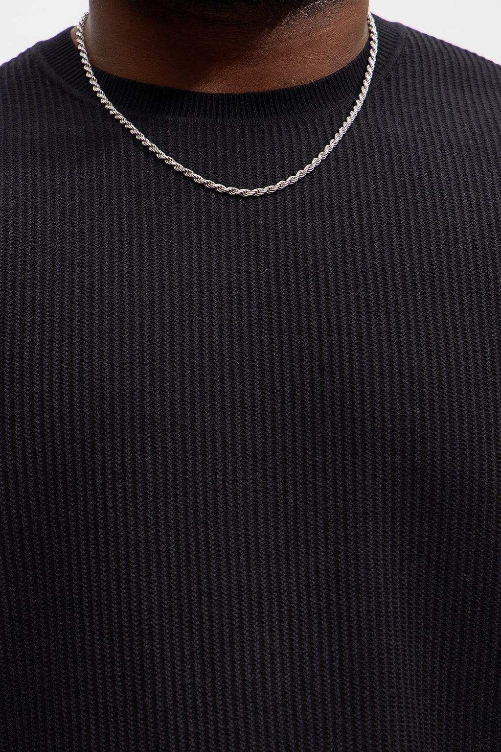 Rib Textured Knit Relaxed Tee - Black