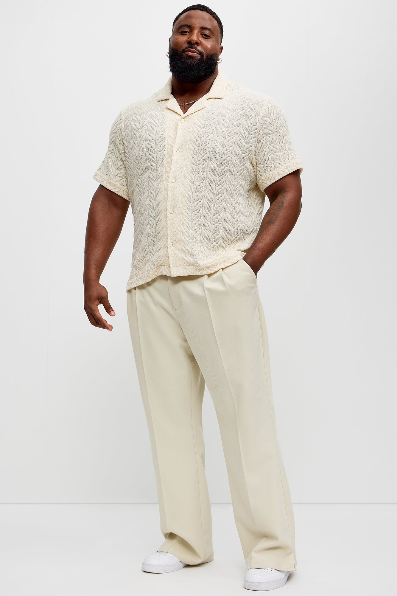 Bellvista Crochet Knitted Cuban Shirt - Cream