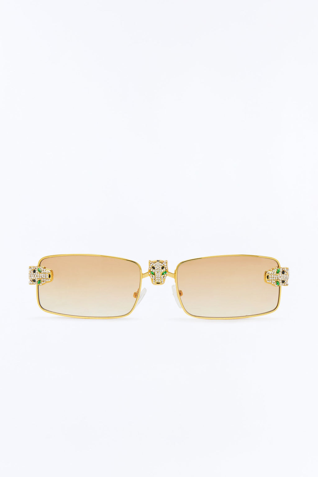 Iced Panther Rectangle Metal Sunglasses - Gold/Brown