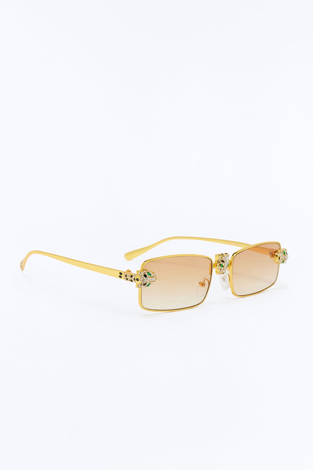 Iced Panther Rectangle Metal Sunglasses - Gold/Brown