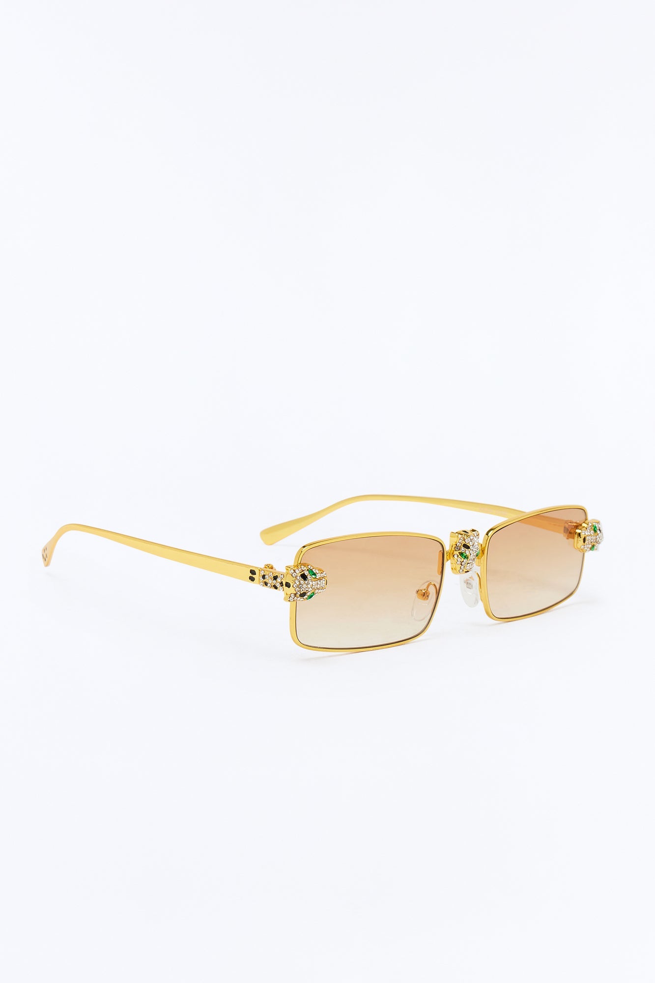 Iced Panther Rectangle Metal Sunglasses - Gold/Brown