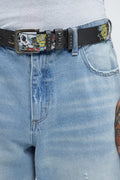 Ed Hardy Skulls & Roses Studded Belt - Black