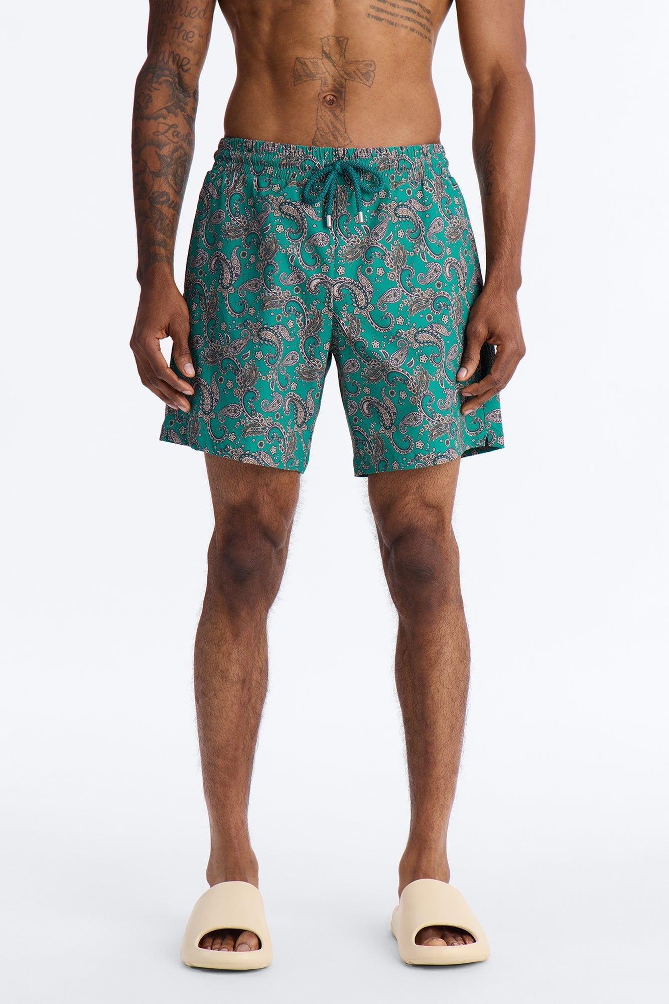 Paisley Elevated Printed Swim Trunk 7″ - Teal