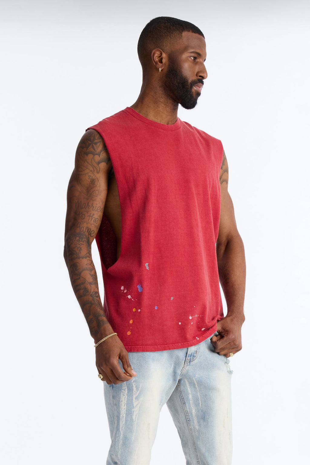 Lava Fall Paint Splatter Muscle Tee - Red