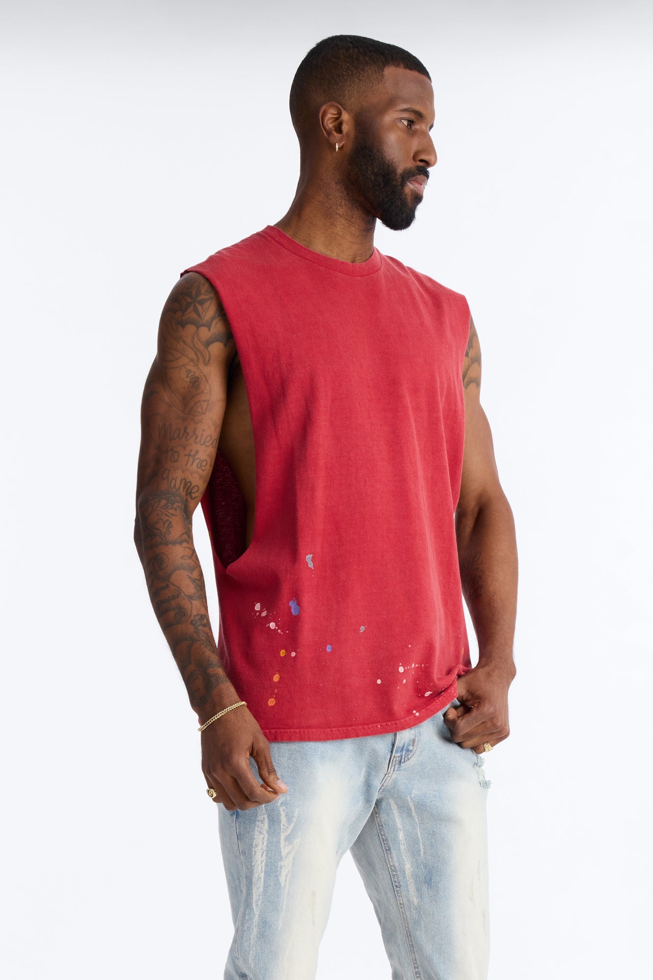 Lava Fall Paint Splatter Muscle Tee - Red