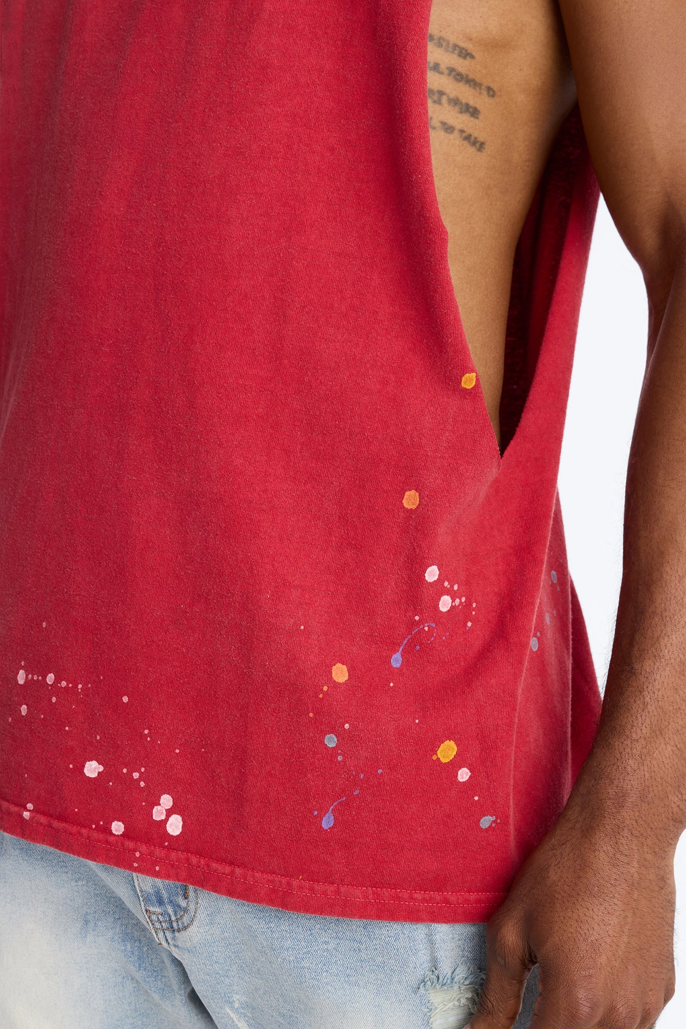Lava Fall Paint Splatter Muscle Tee - Red