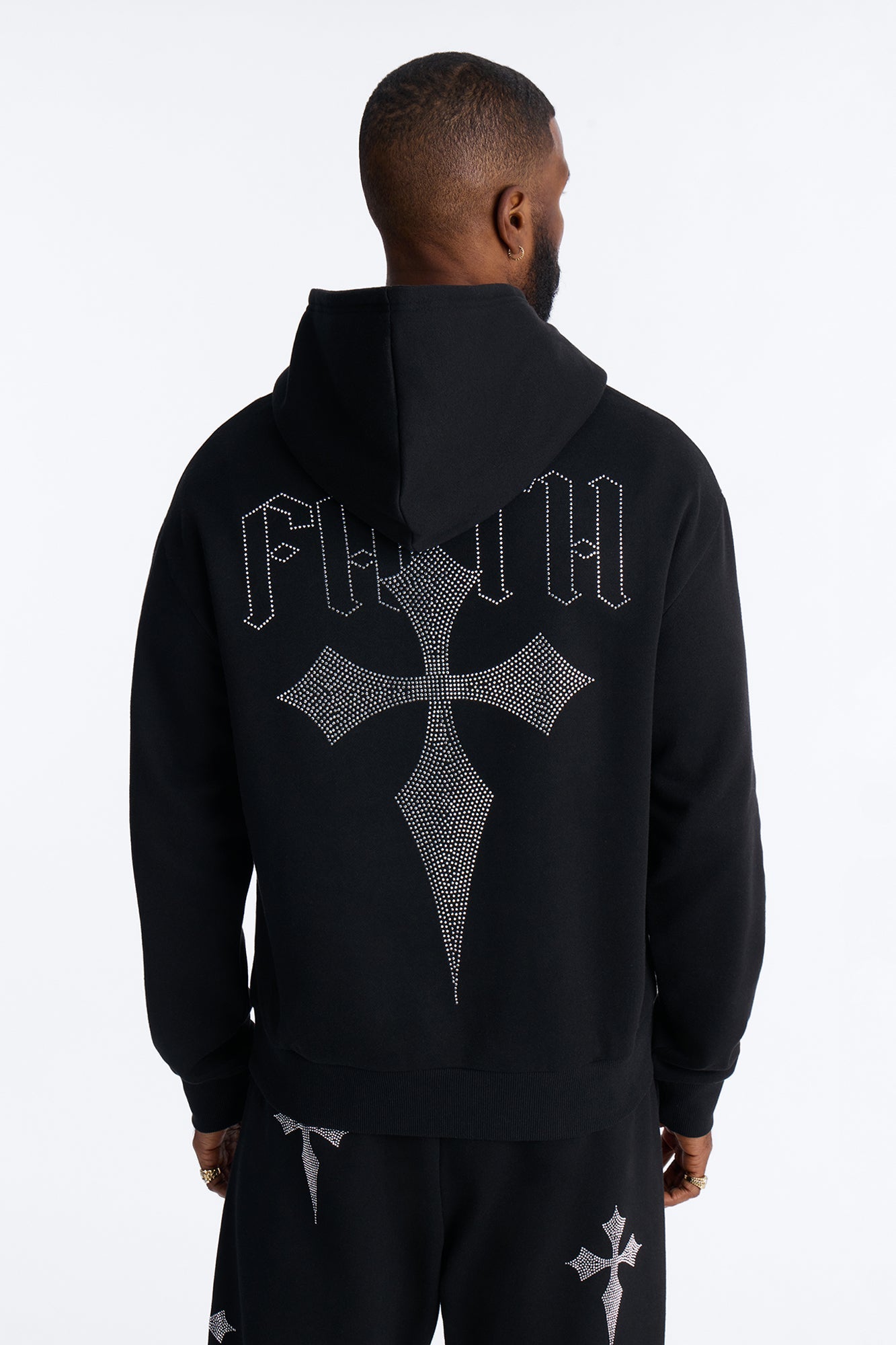 Faith By The Cross Rhinestones Oversized Hoodie - Black