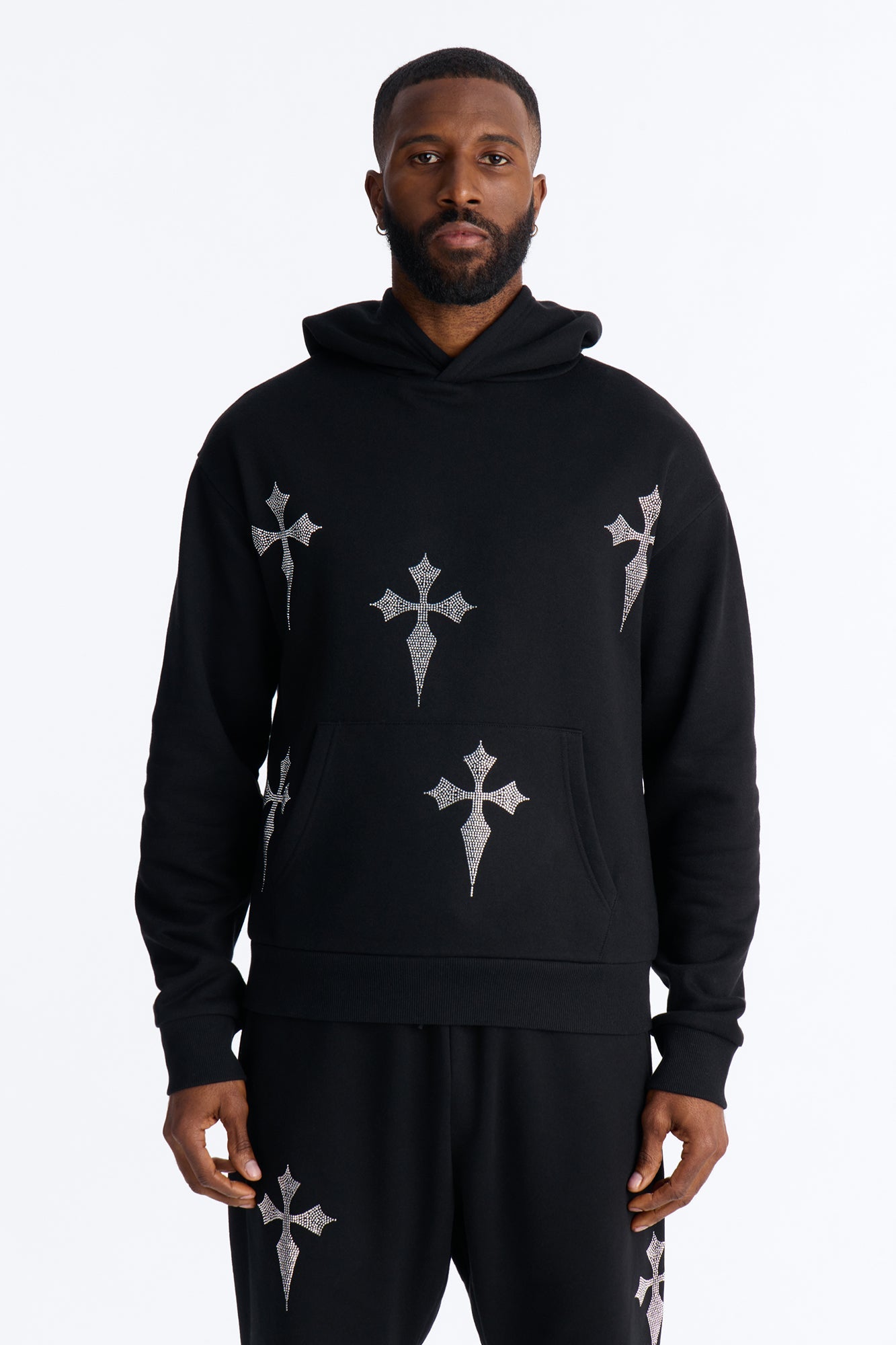 Faith By The Cross Rhinestones Oversized Hoodie - Black