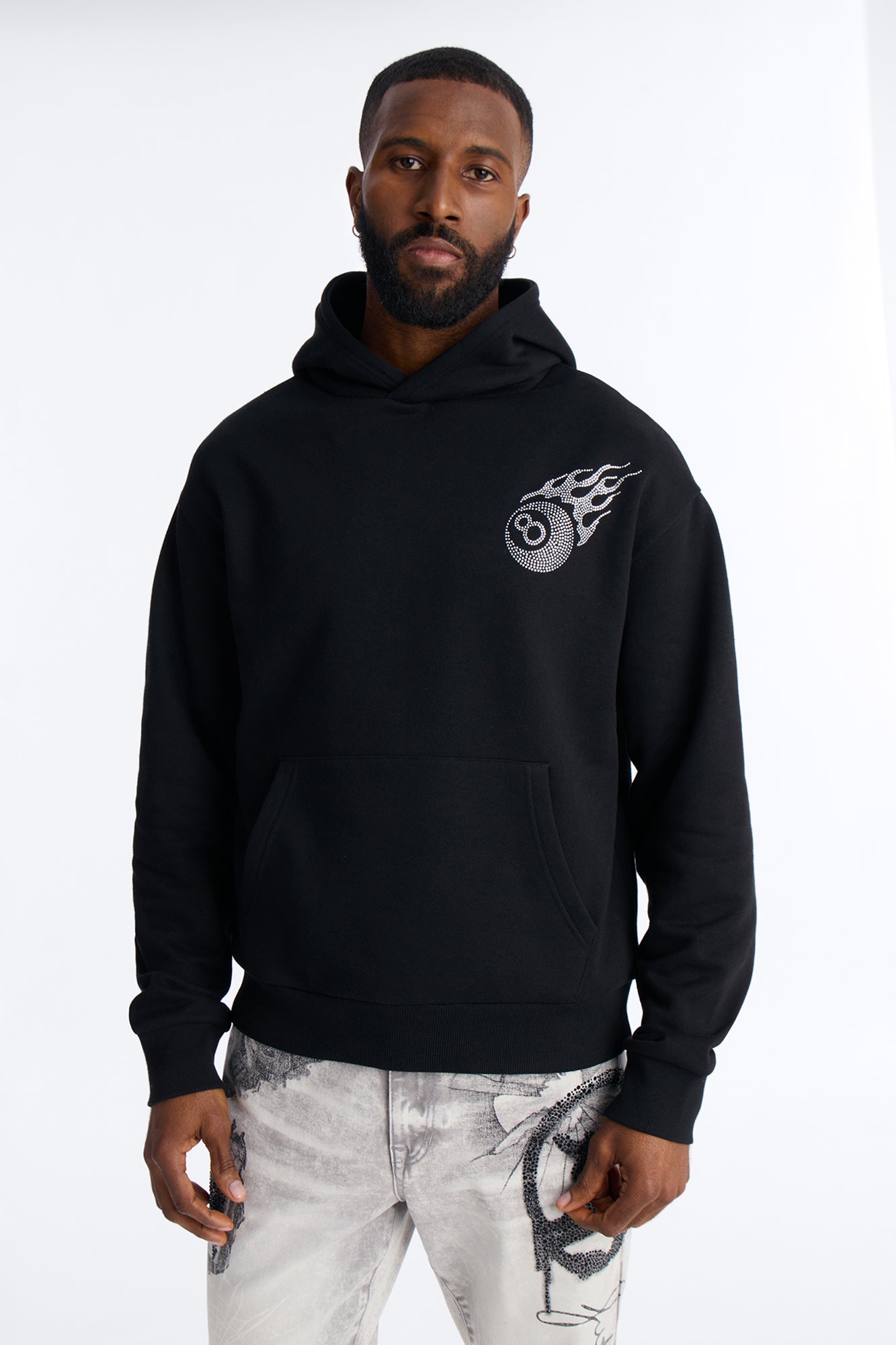 Eightball Rhinestones Oversized Hoodie - Black