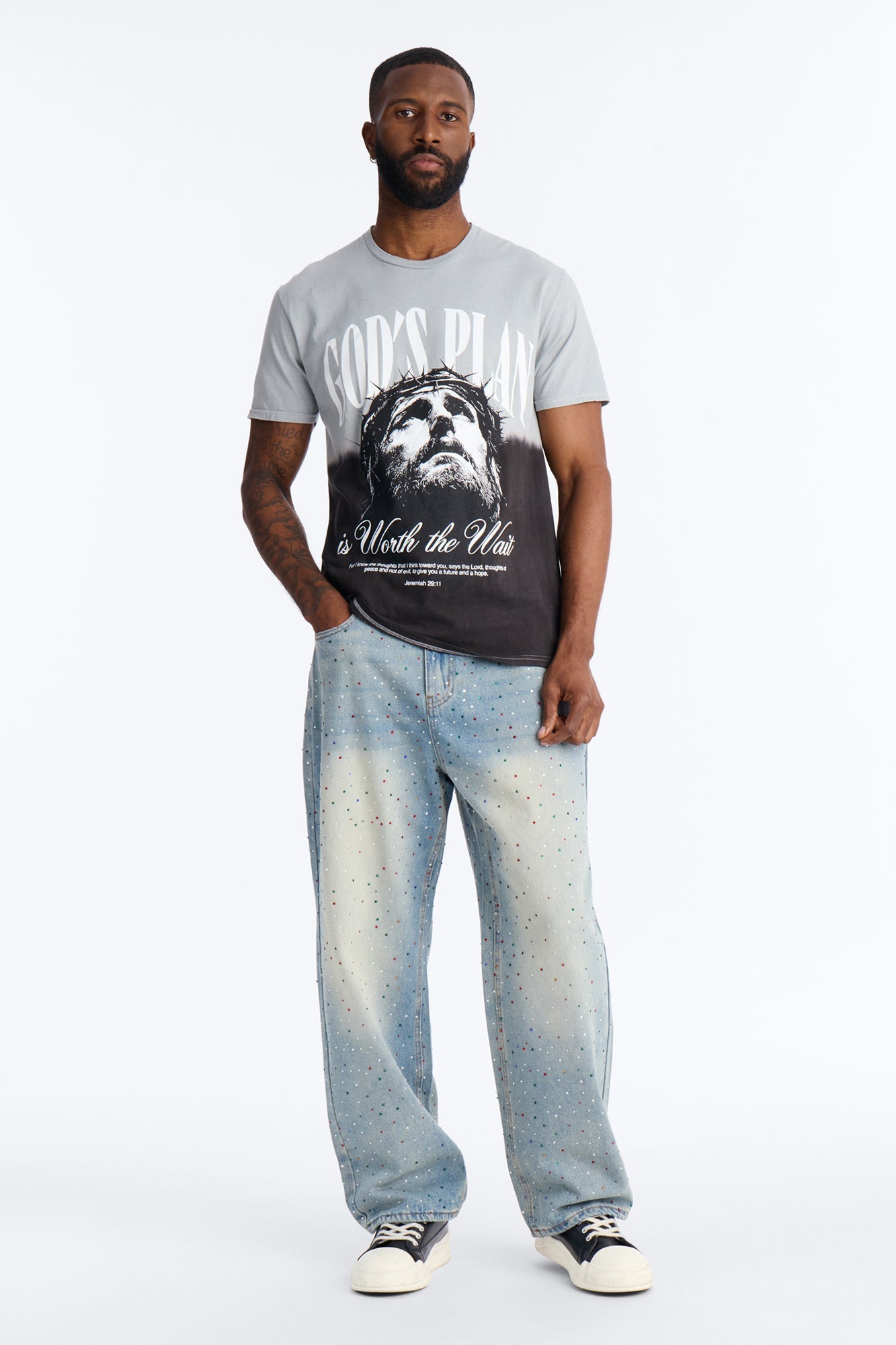 Diamond Dust Baggy Jean - Medium Blue Wash