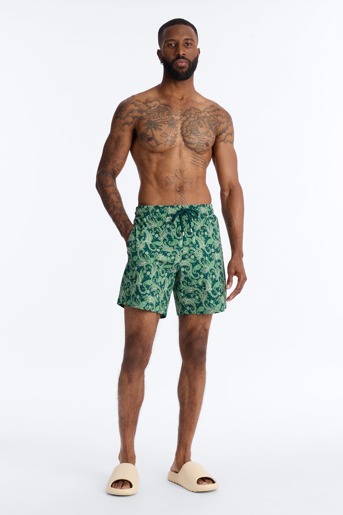 Paisley Elevated Printed Swim Trunk 7″ - Green