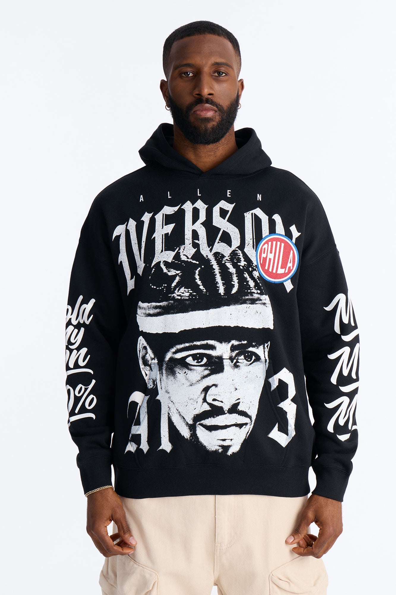 Allen Iverson MVP Embroidery Patch Oversized Hoodie - Black