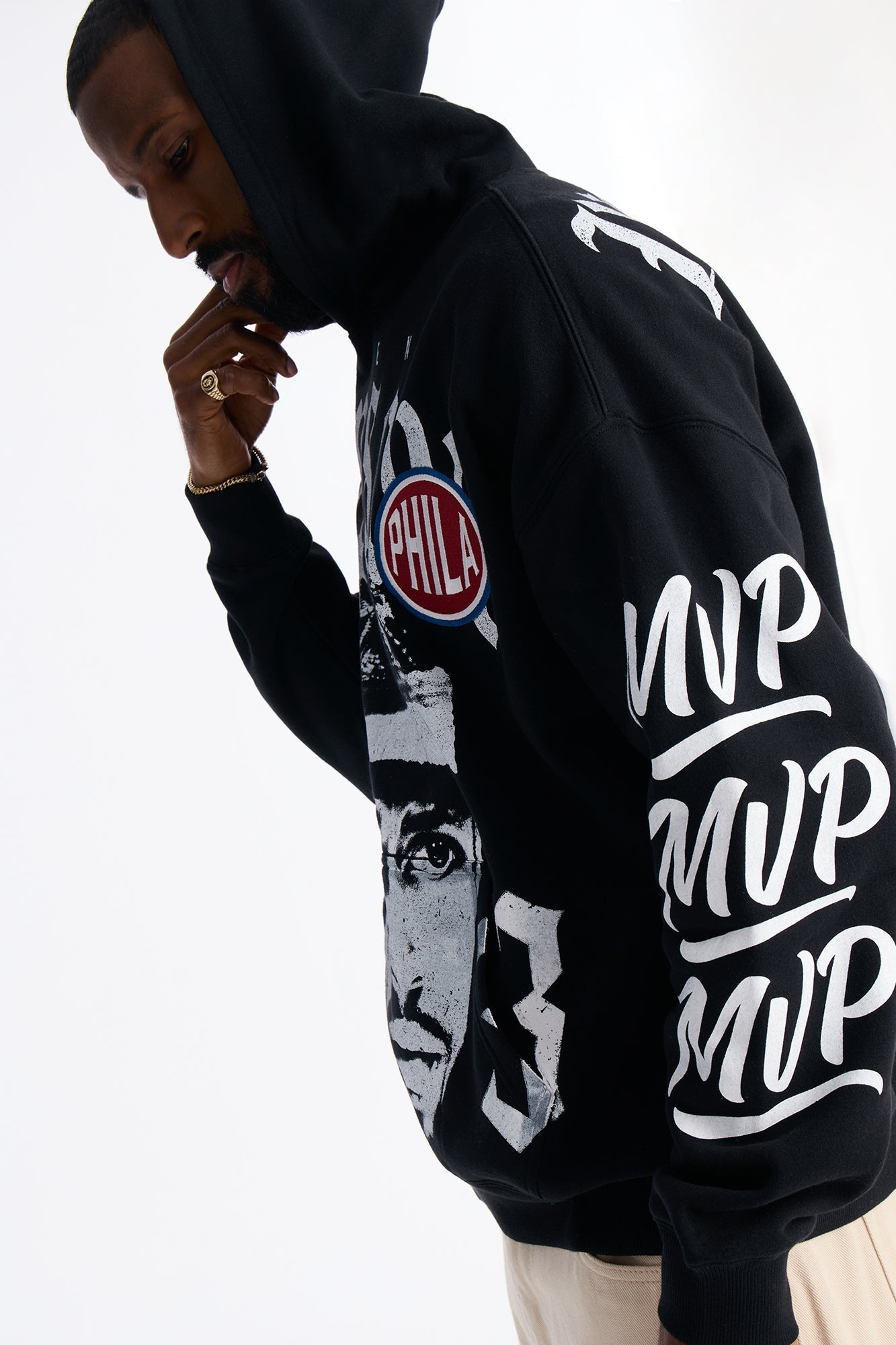 Allen Iverson MVP Embroidery Patch Oversized Hoodie - Black