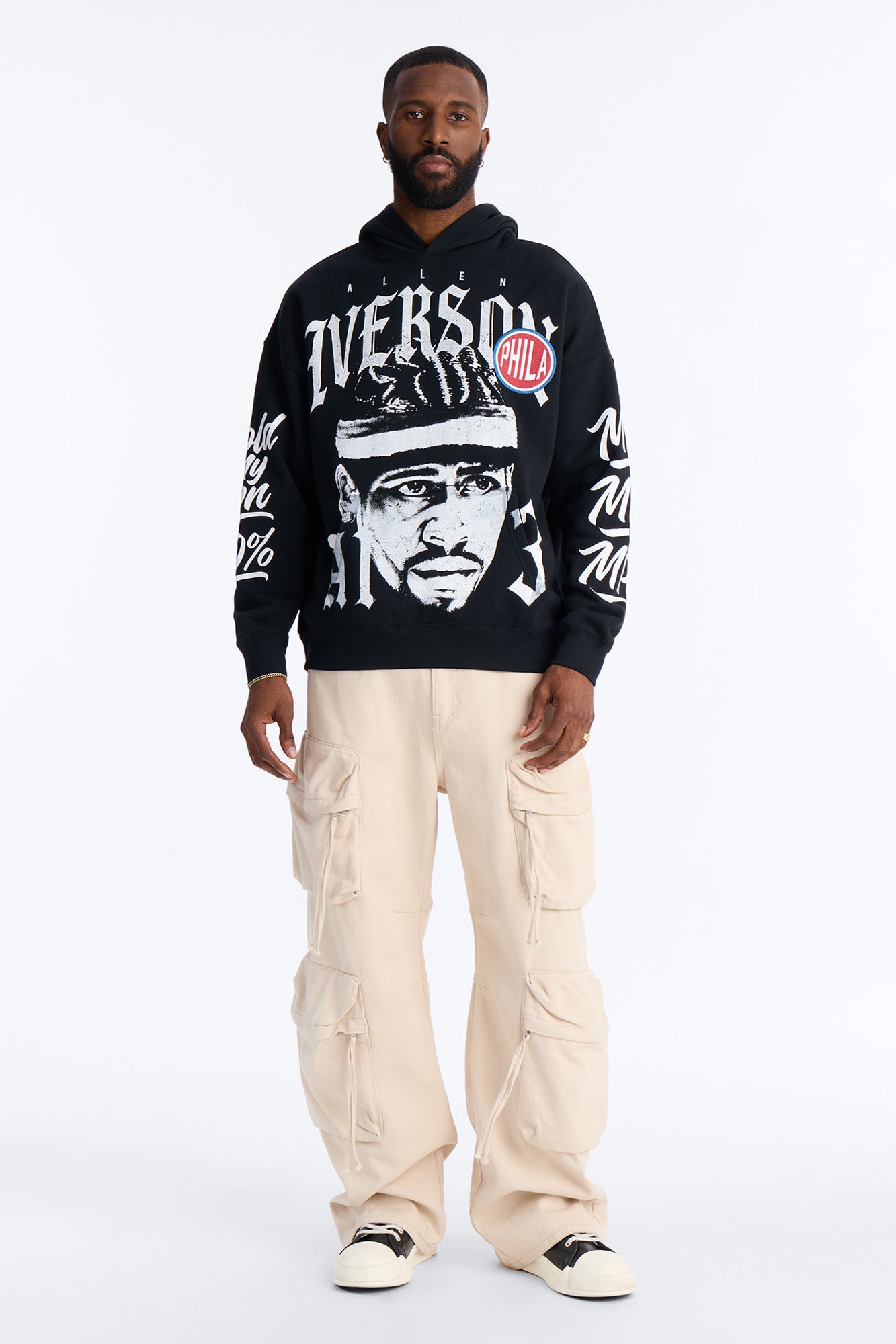 Allen Iverson MVP Embroidery Patch Oversized Hoodie - Black