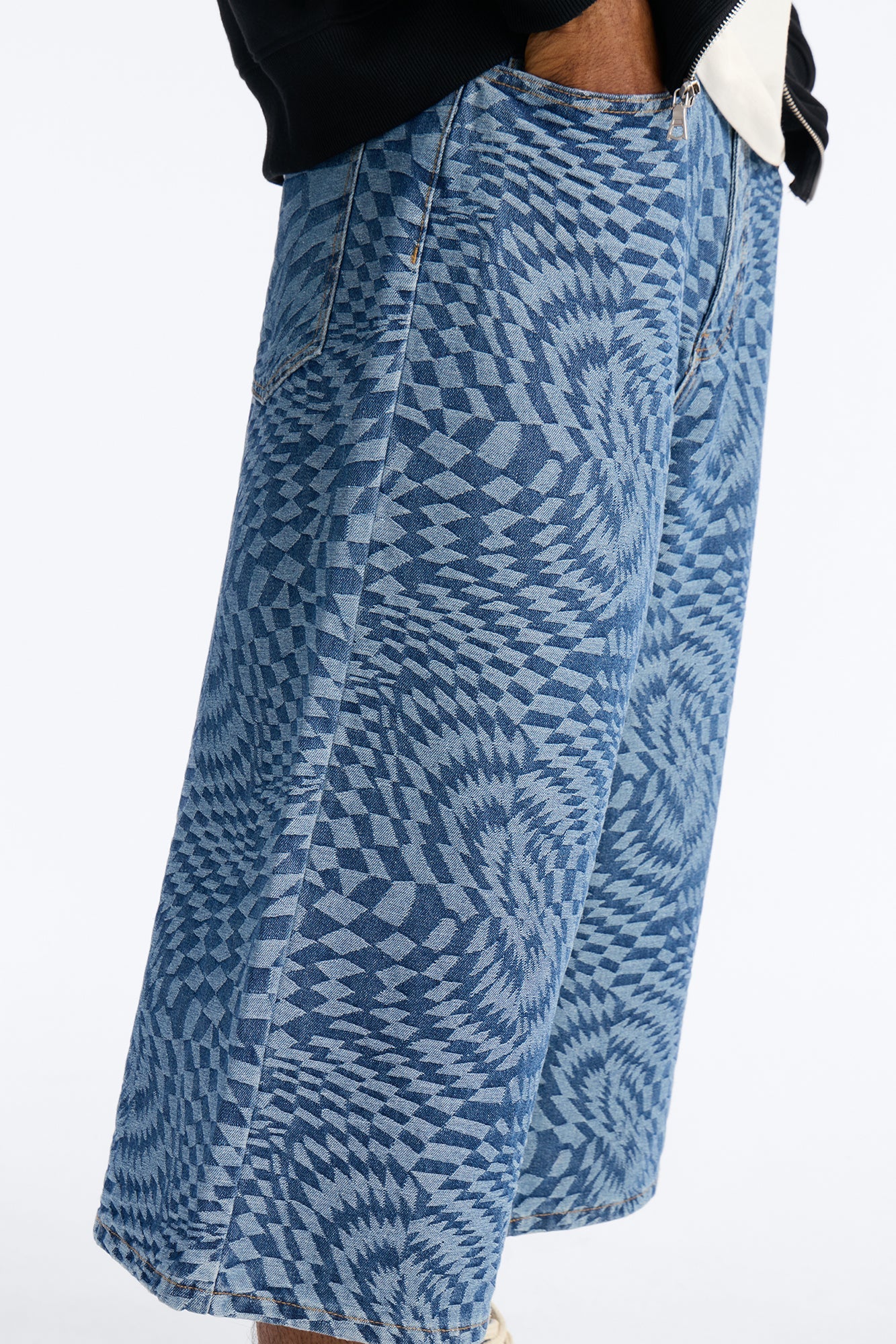 Super Baggy Trippy Check Denim Short - Medium Blue Wash