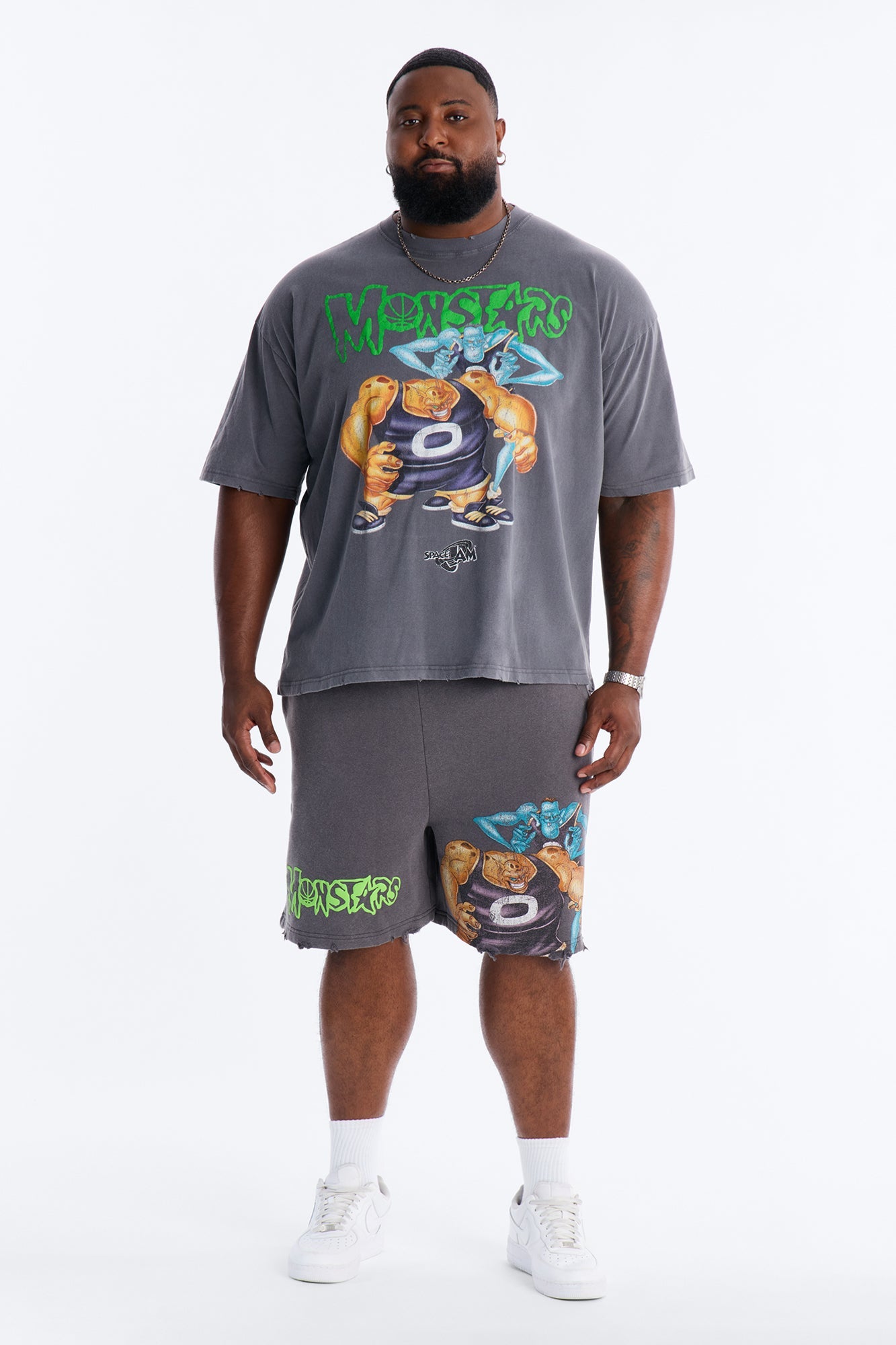 Space Jam Monstars Puff Print Premium Short Sleeve Shirt - Charcoal