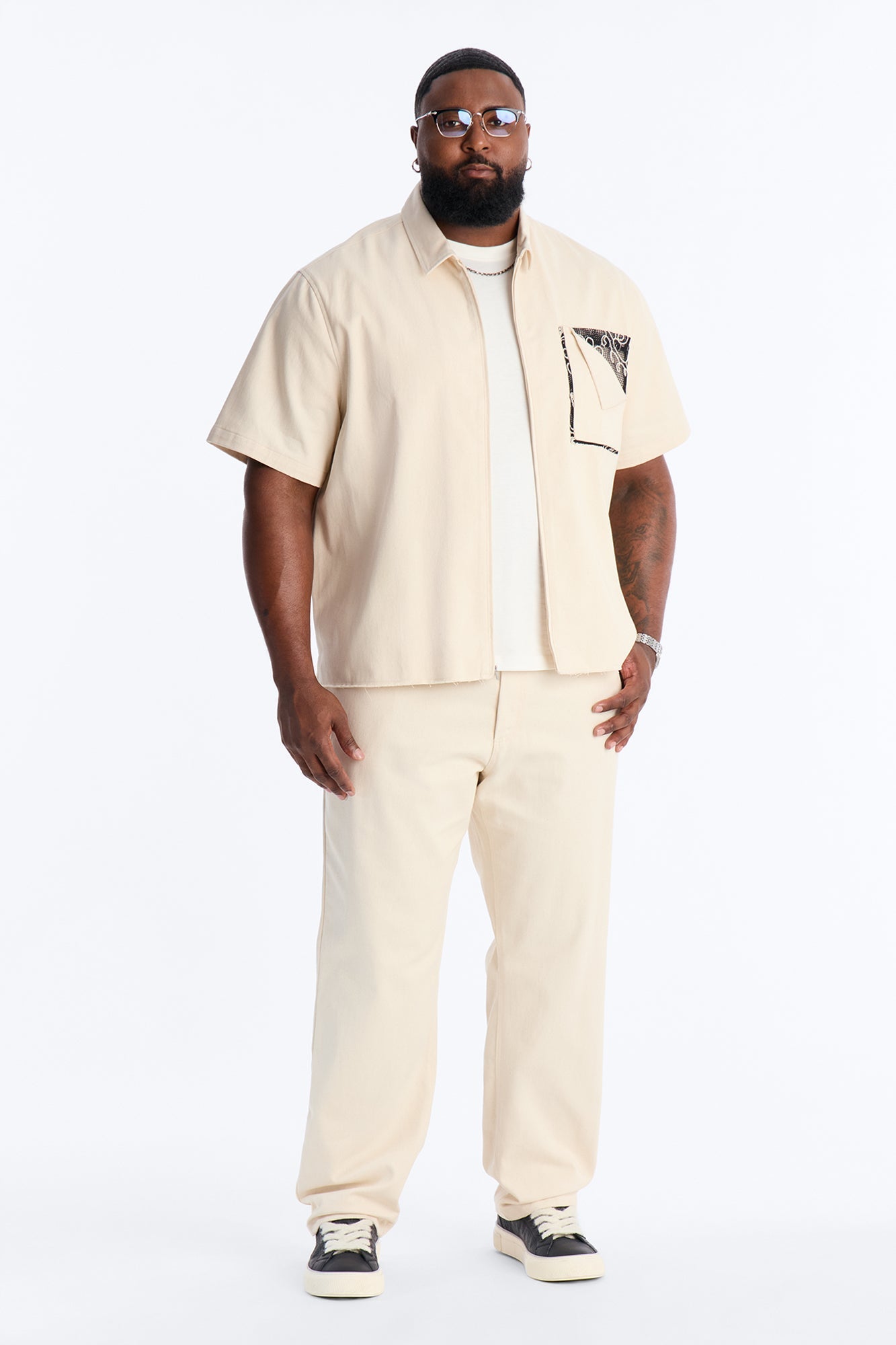 Textured Paradise Thread Zip Shirt - Cream