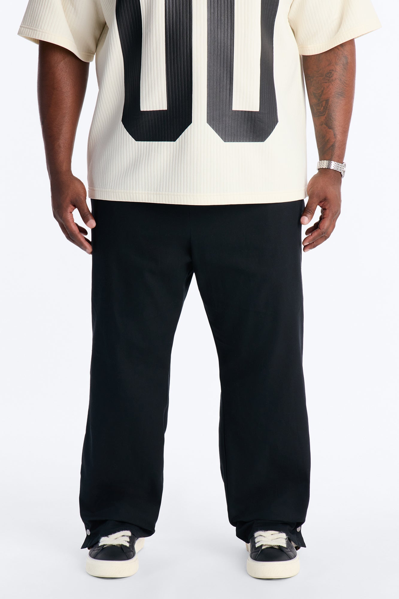 Straight Print Hint Studded Pant - Black
