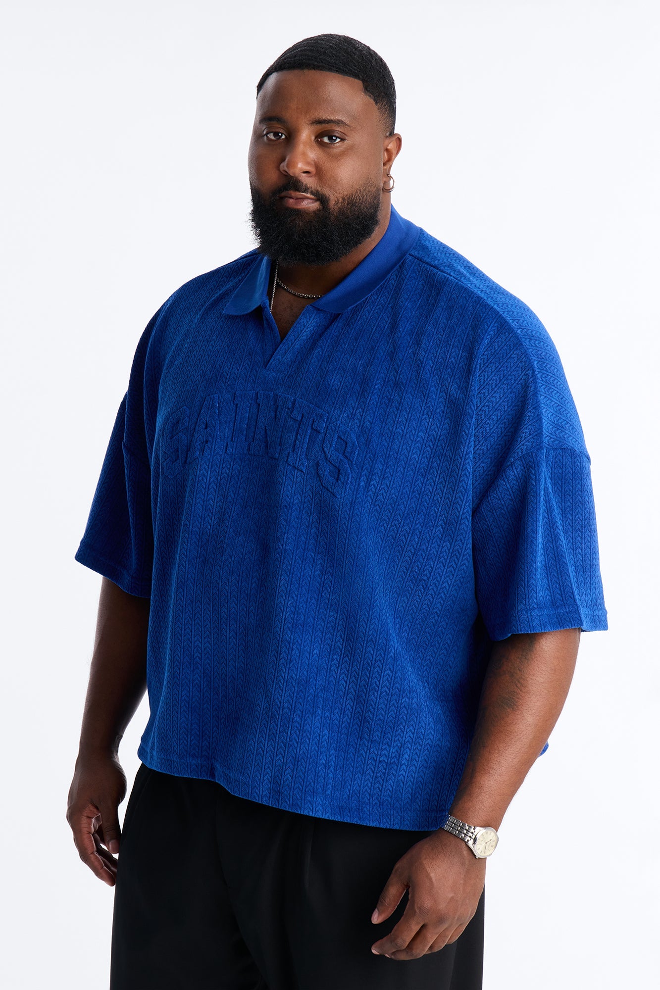 Boxy Cropped Lexington Saints Johnny Collar Polo - Blue