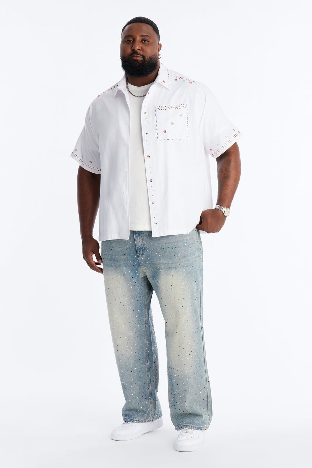 Diamond Dust Baggy Jean - Medium Blue Wash
