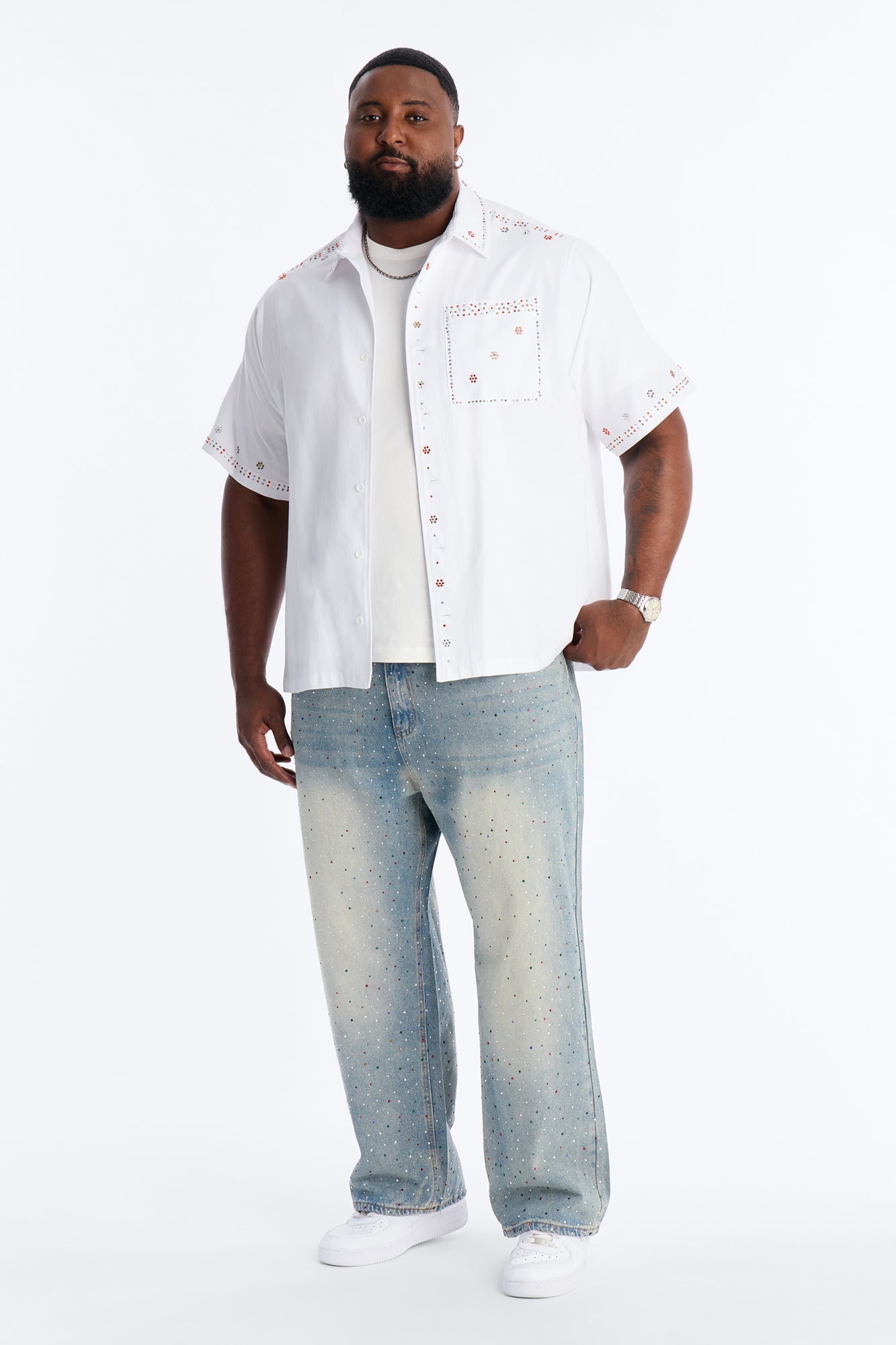 Diamond Dust Baggy Jean - Medium Blue Wash