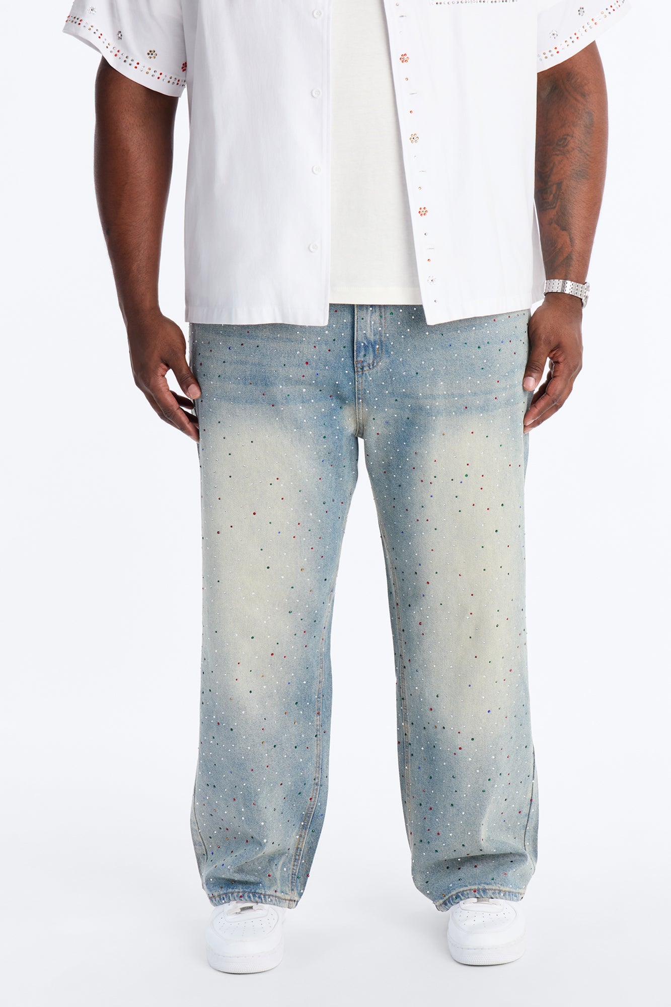 Diamond Dust Baggy Jean - Medium Blue Wash