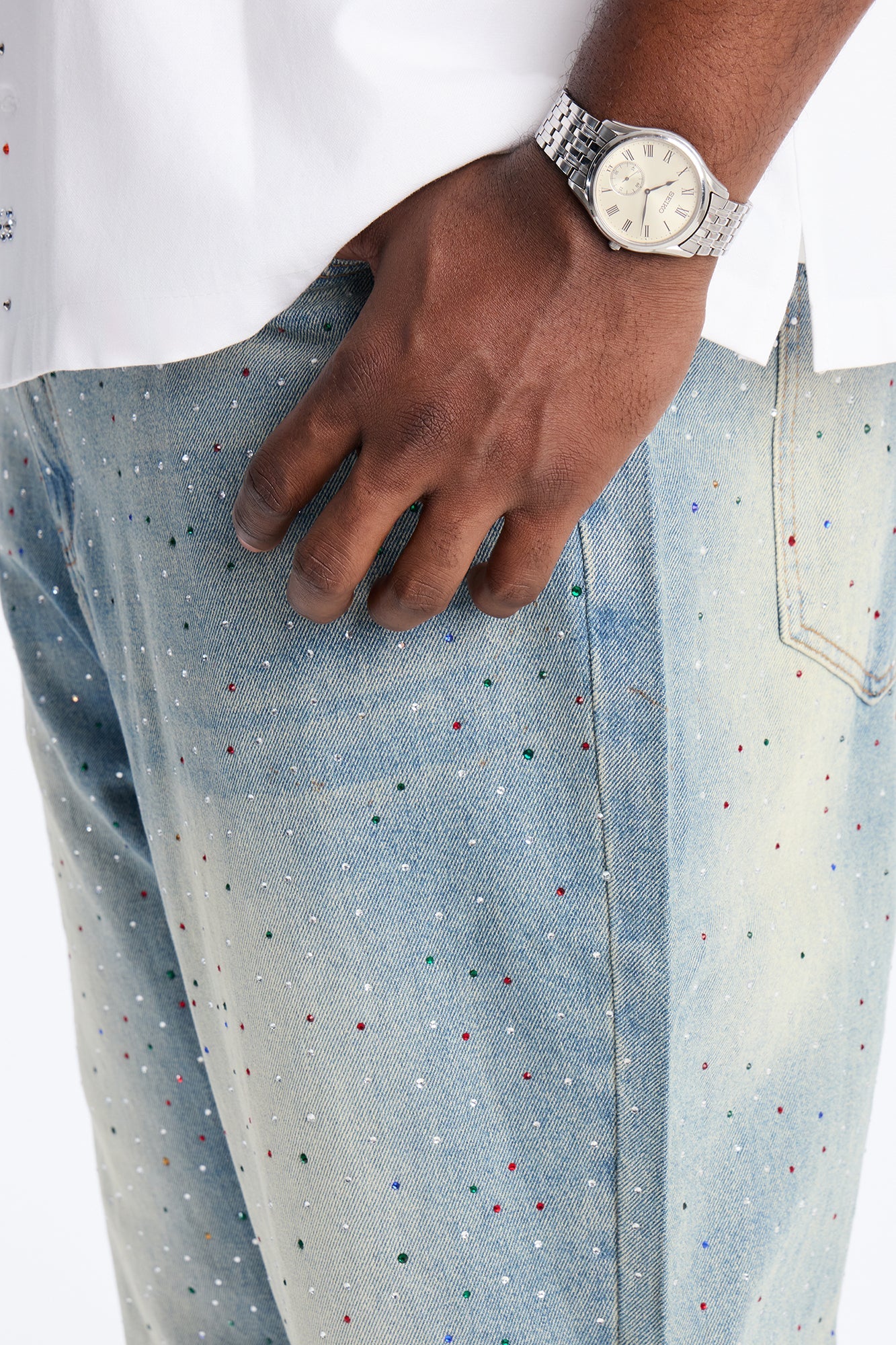 Diamond Dust Baggy Jean - Medium Blue Wash