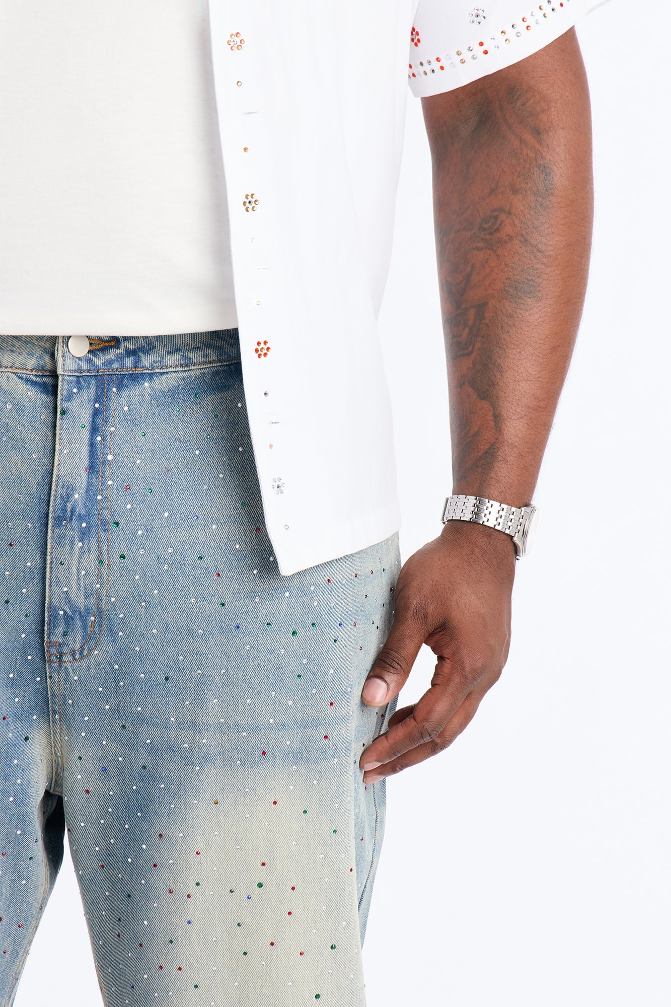 Diamond Dust Baggy Jean - Medium Blue Wash