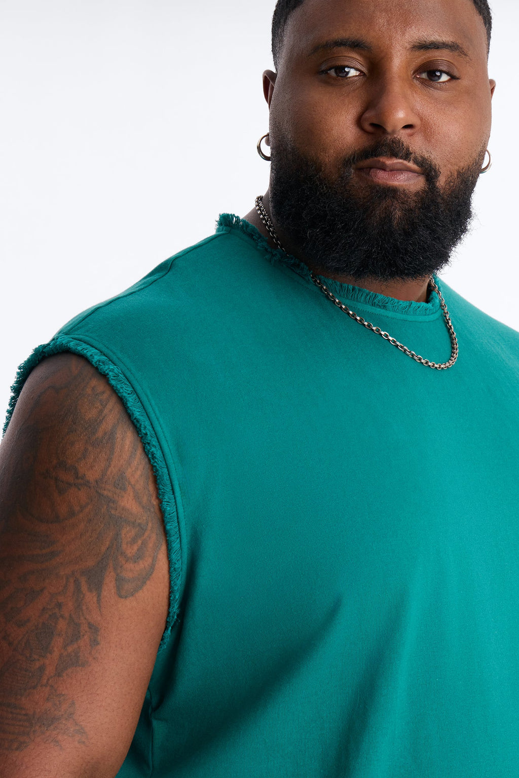 Relaxed Raw Edge Muscle Tee - Hunter Green