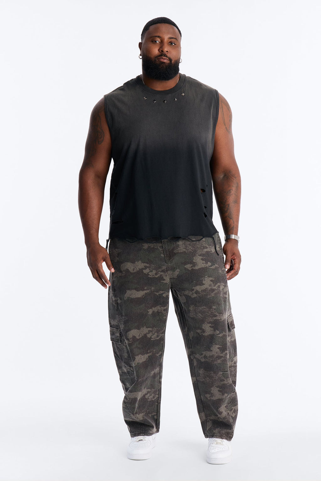 Washed Embellished Muscle Tee - Black