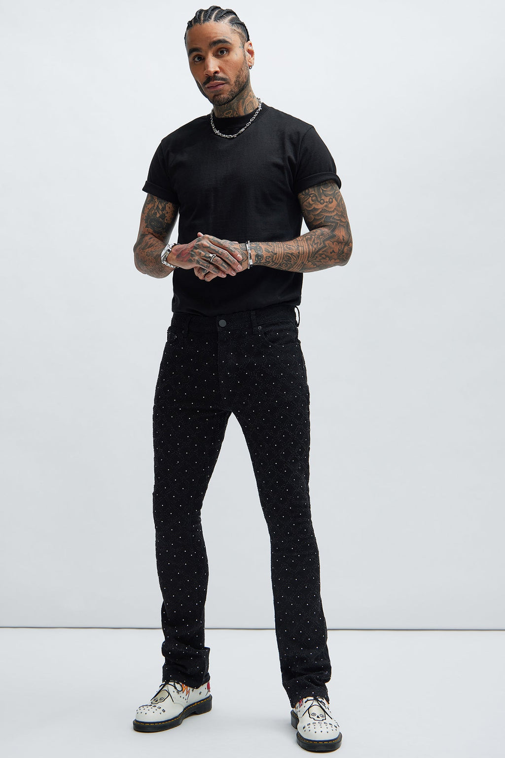 I Be Jeweled Stacked Skinny Flare Jeans - Black