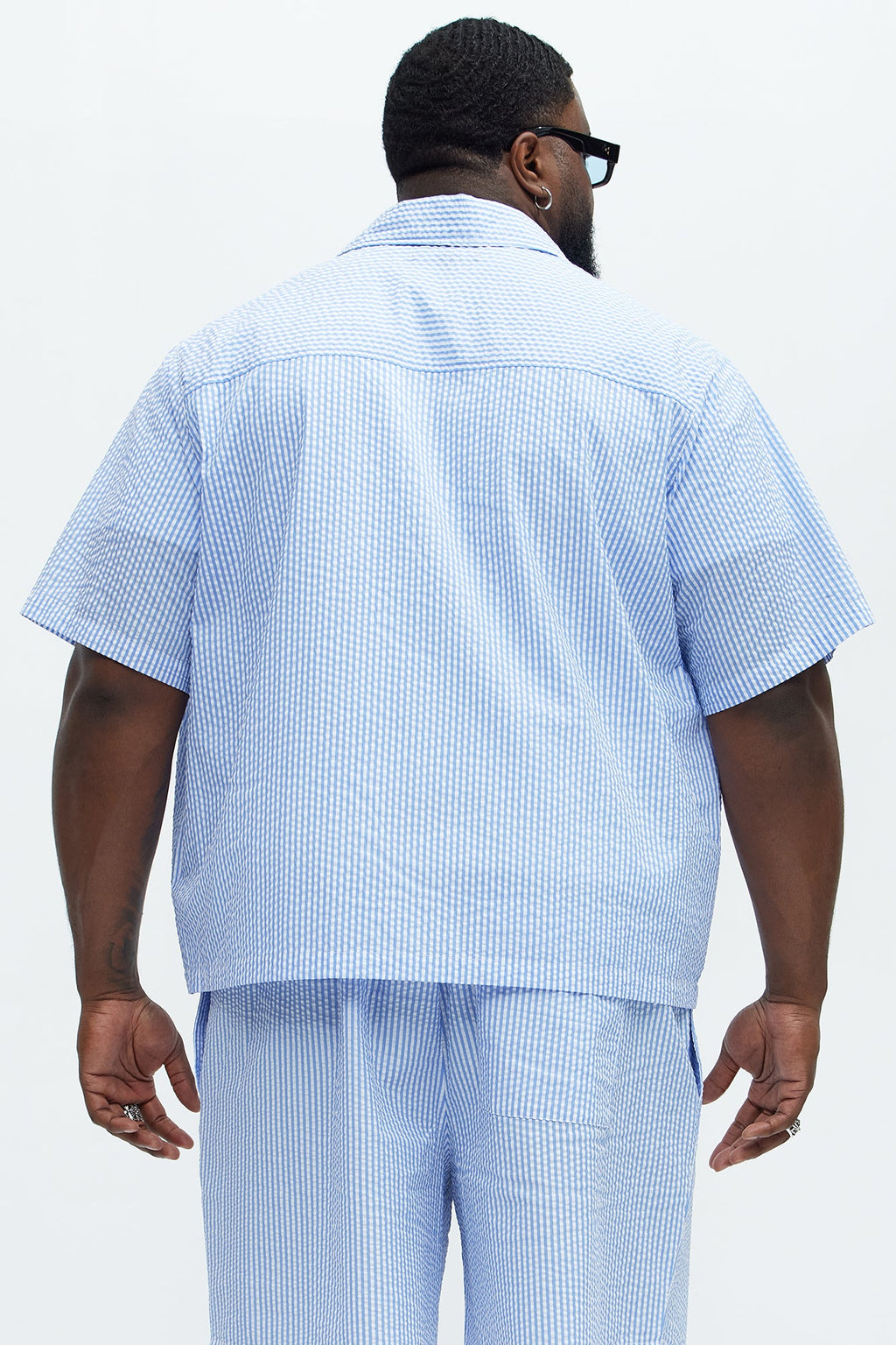 Seersucker Short Sleeve Button Up Shirt - Blue/combo