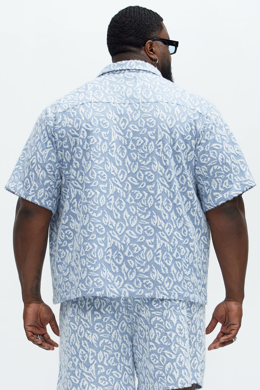 Jacquard Foliage Short Sleeve Shirt - Blue/combo