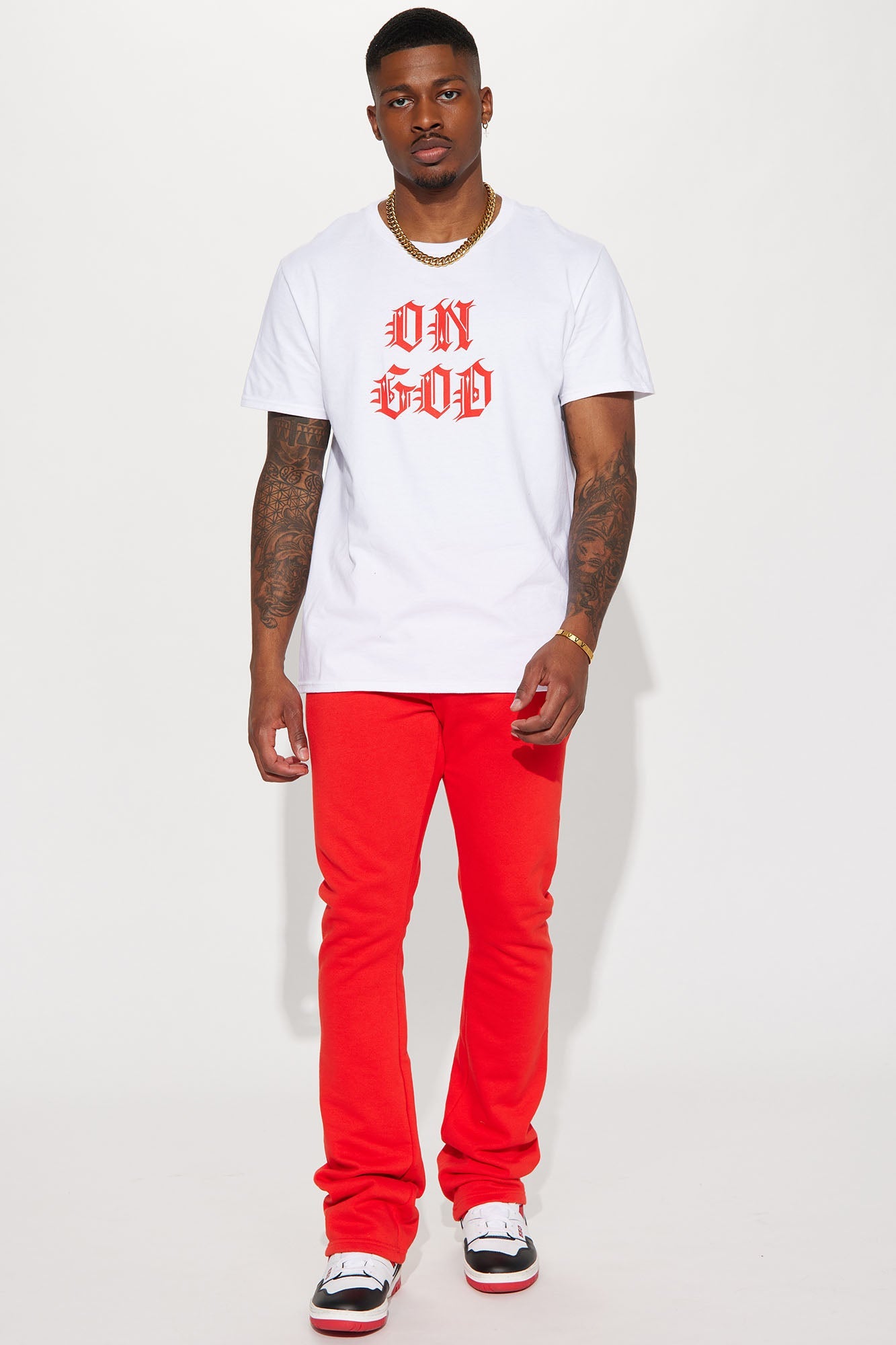 Tyson Skinny Stacked Flare Sweatpant - Red
