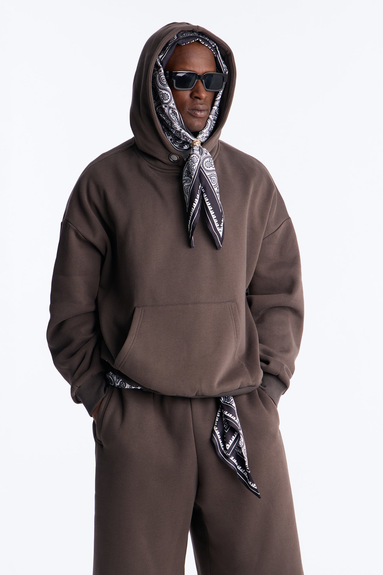 Oversized Bandana Scarf Duo Hoodie - Brown