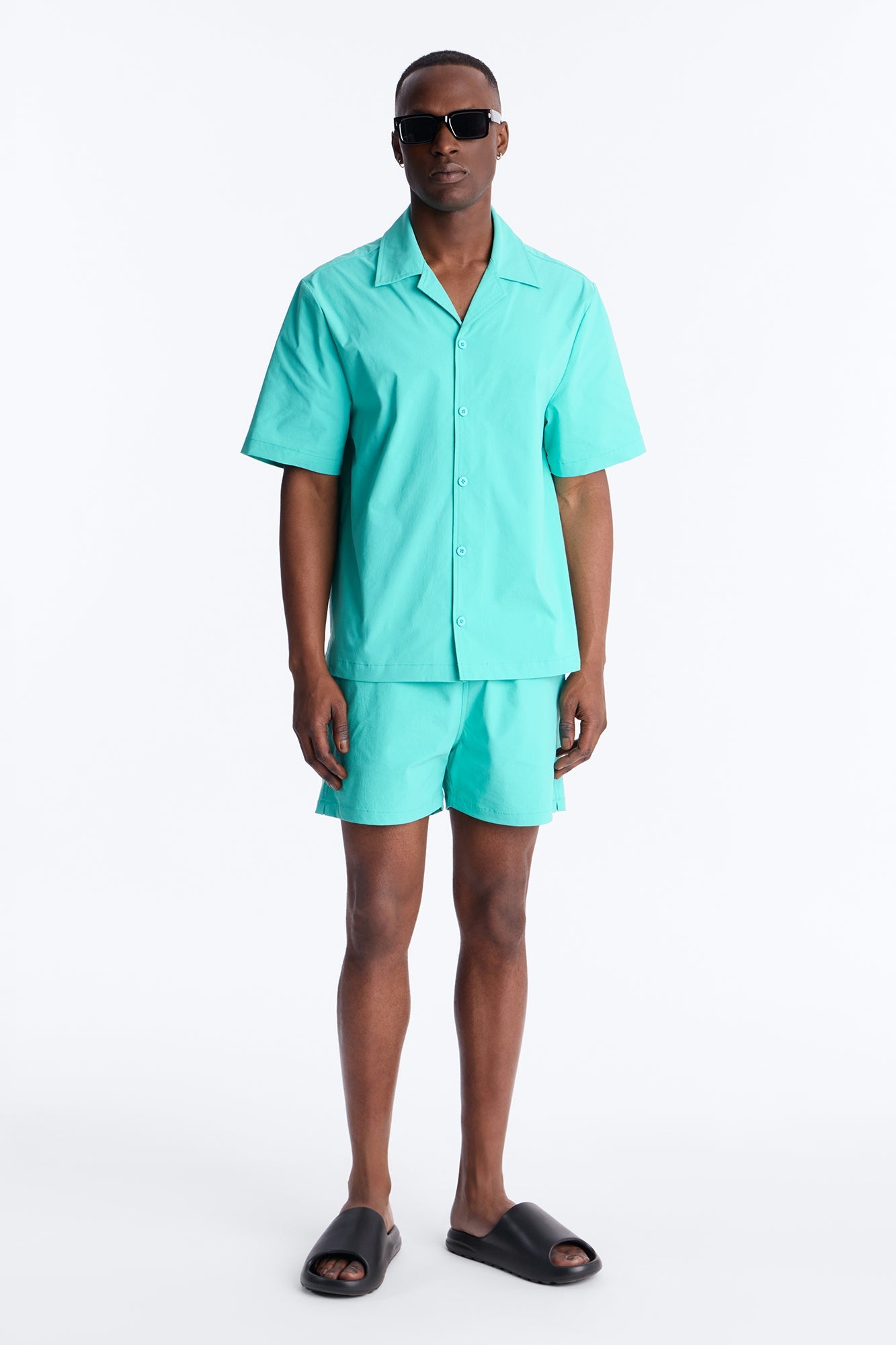 Montez Cuban Collar Button Up Shirt - Teal