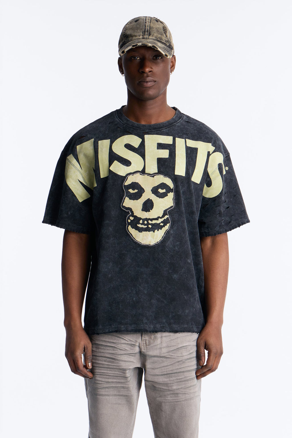 Misfits Destroyed Mineral Wash Short Sleeve Tee - Black