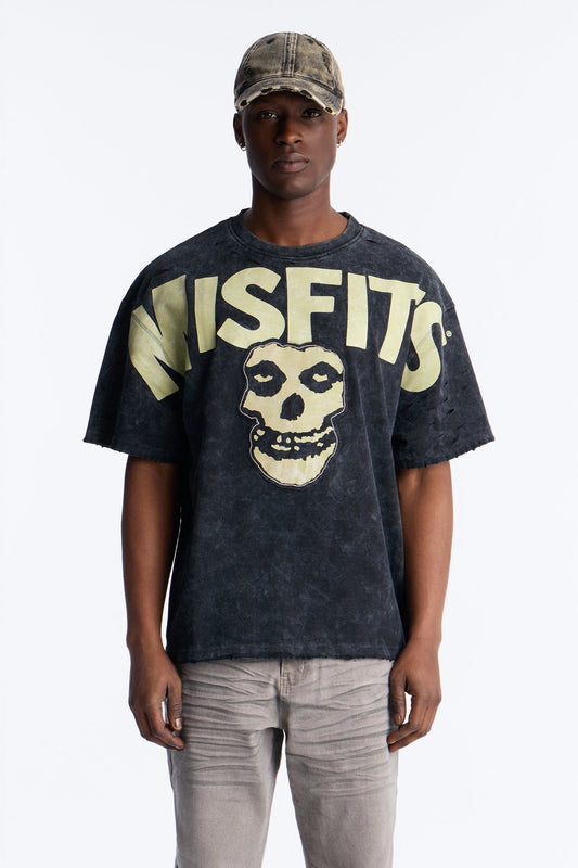 Misfits Destroyed Mineral Wash Short Sleeve Tee - Black