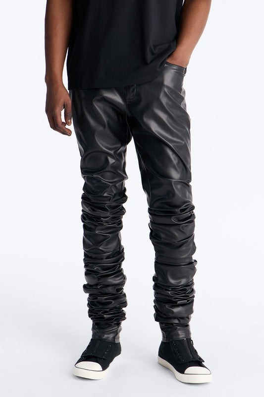 Skinny Ultra Stacked Faux Leather Pant - Black