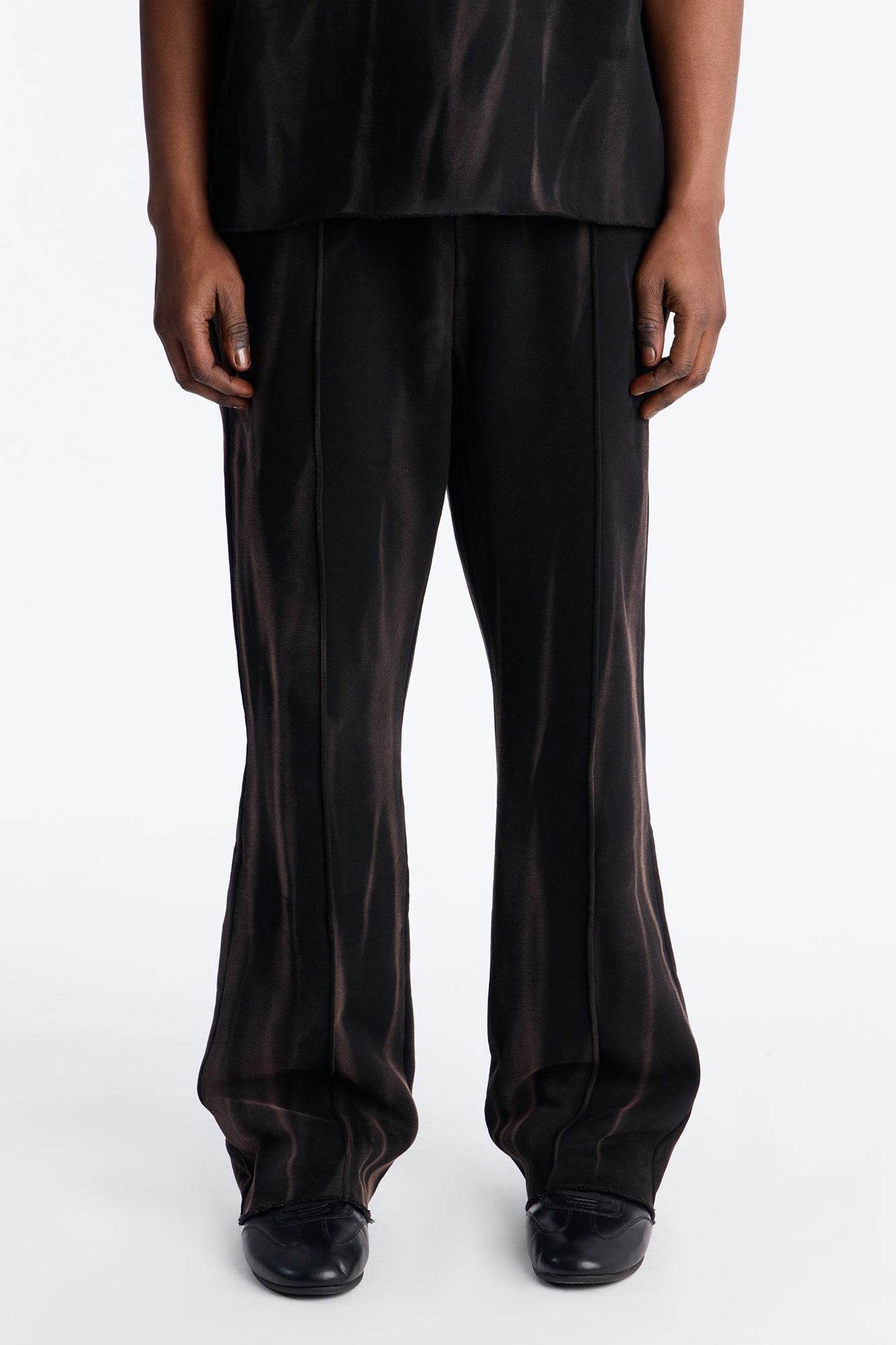 Slim Flare Bleach Washed Sweatpants - Black