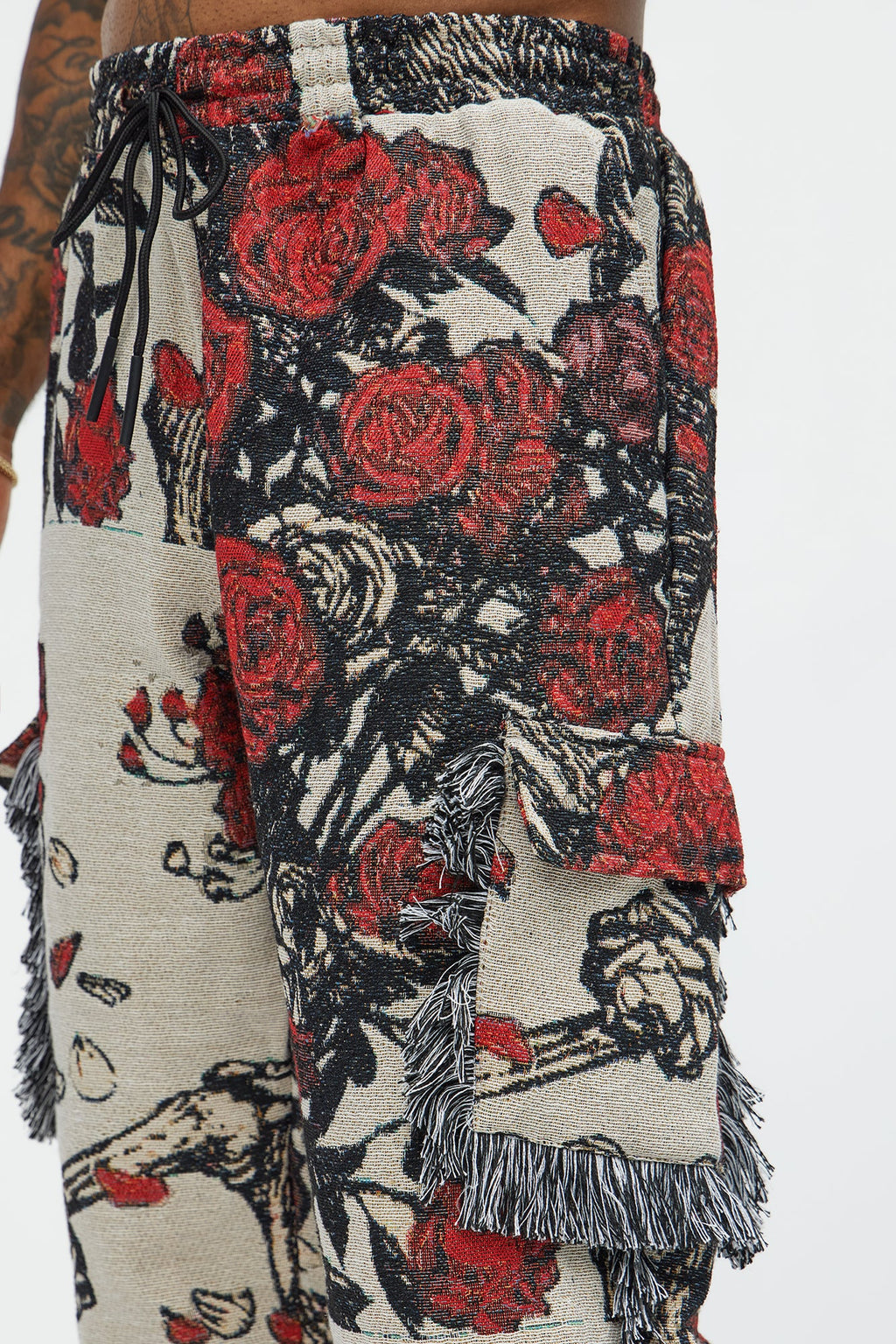 Straight Petals Tapestry Cargo Pants - Red/combo