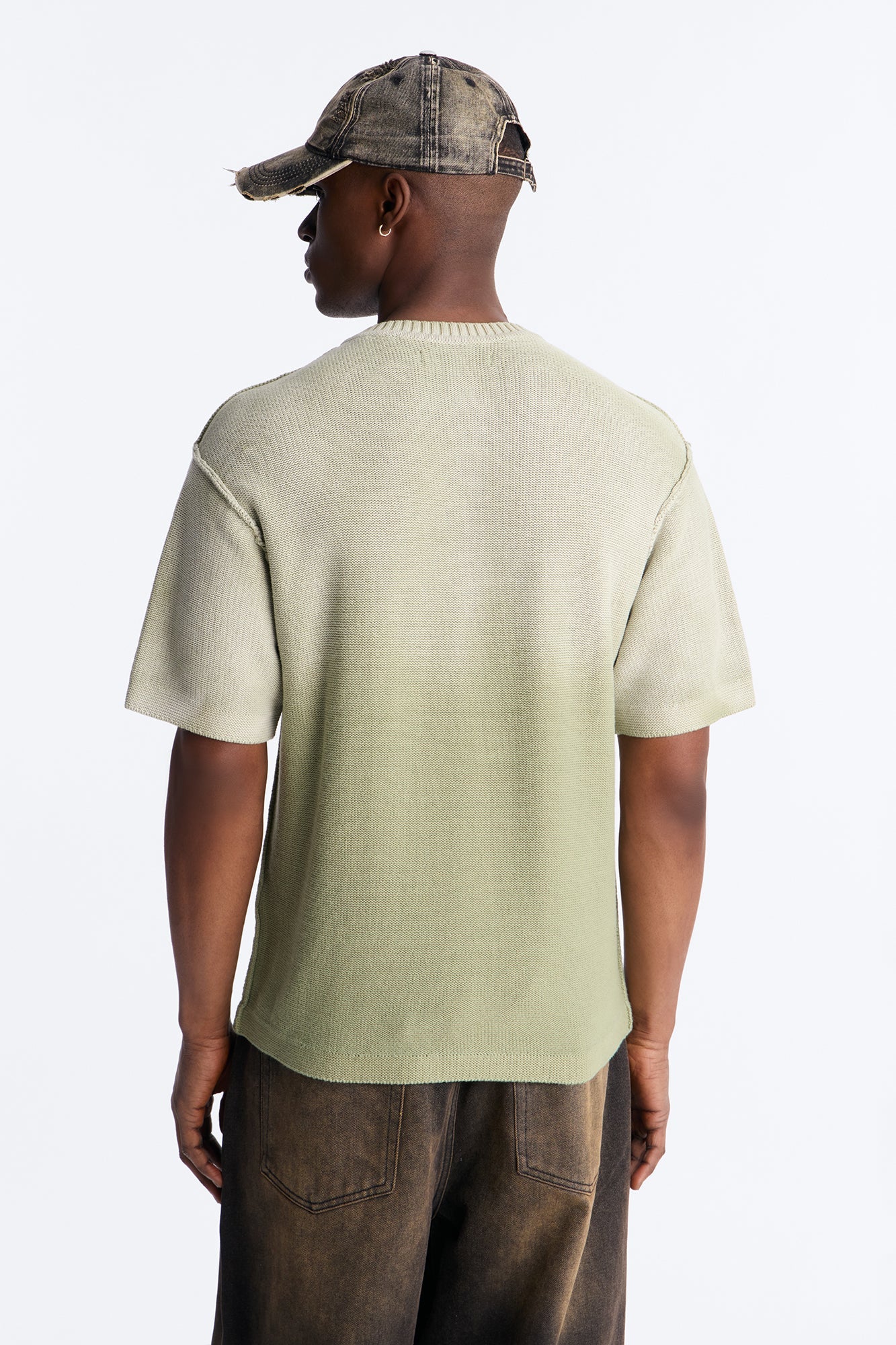 Slouch Ombre Crew Sweater Tee - Olive